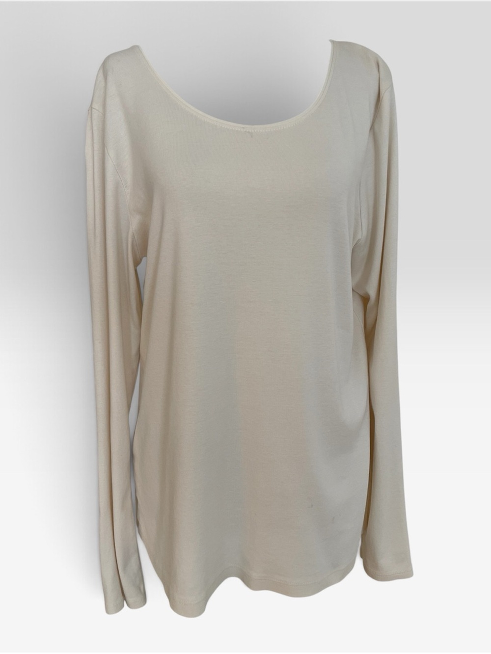 J. Jill Pima Cotton Cream Scoop-Neck Long Sleeve Tee
